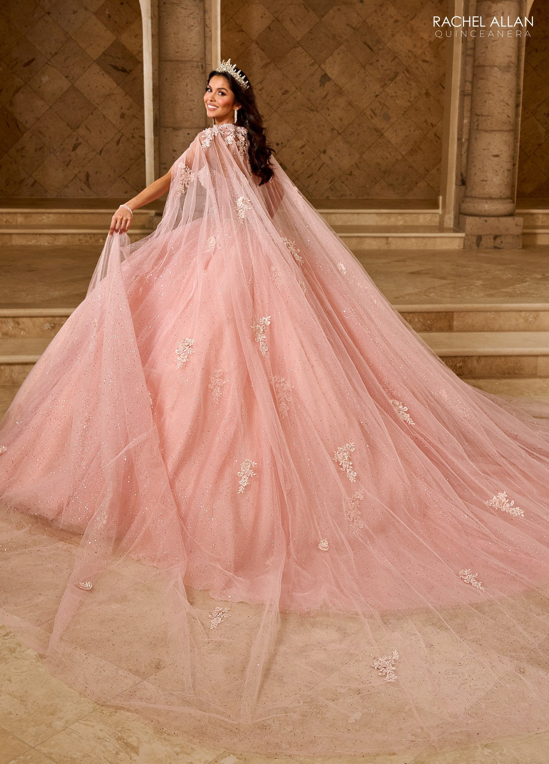 Quinceniera Dresses Long Ball Gown Glitter Overskit Quinceanera Dress Blush