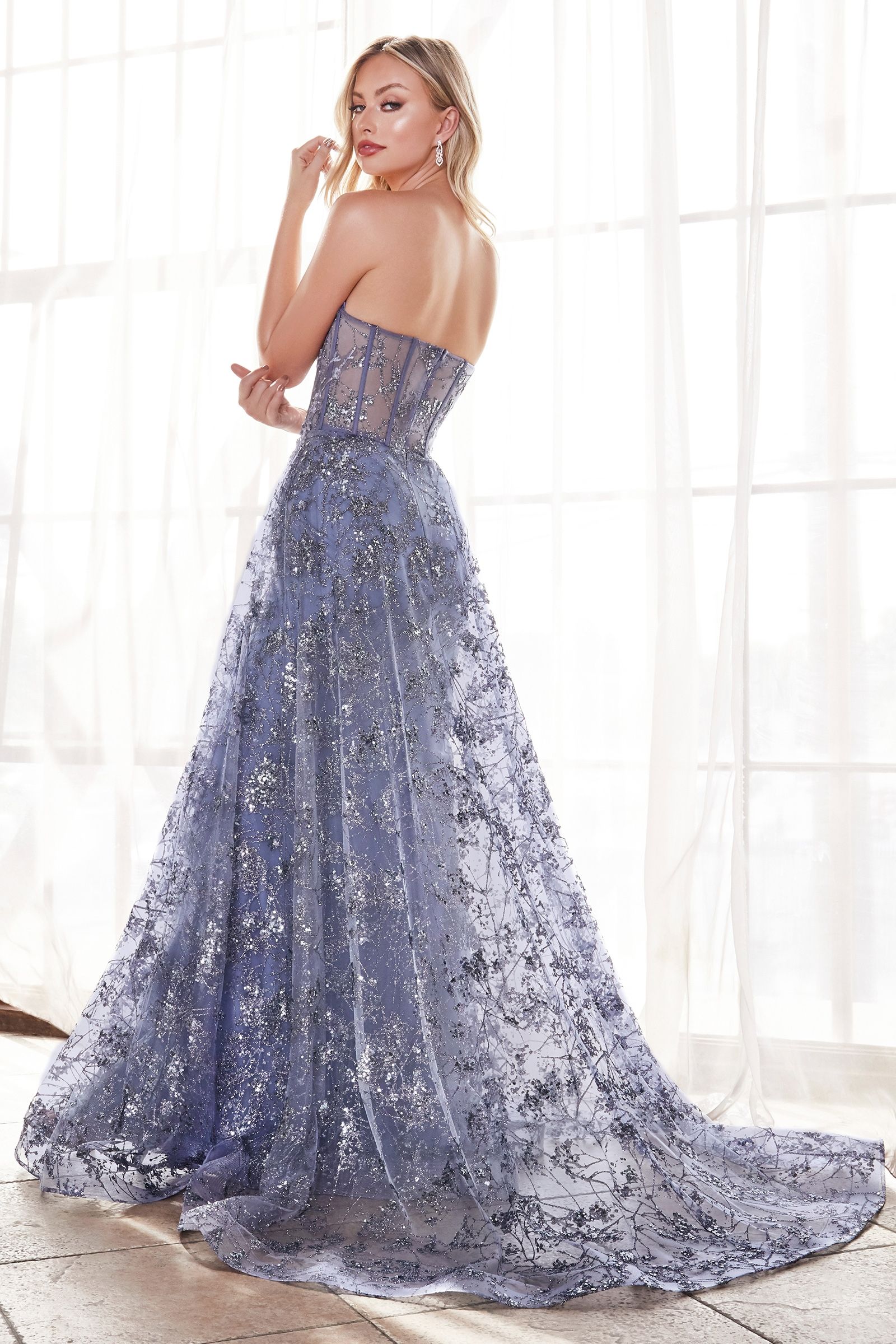 LaDivine CB046 Long Floral Prom Dress Rose Gold