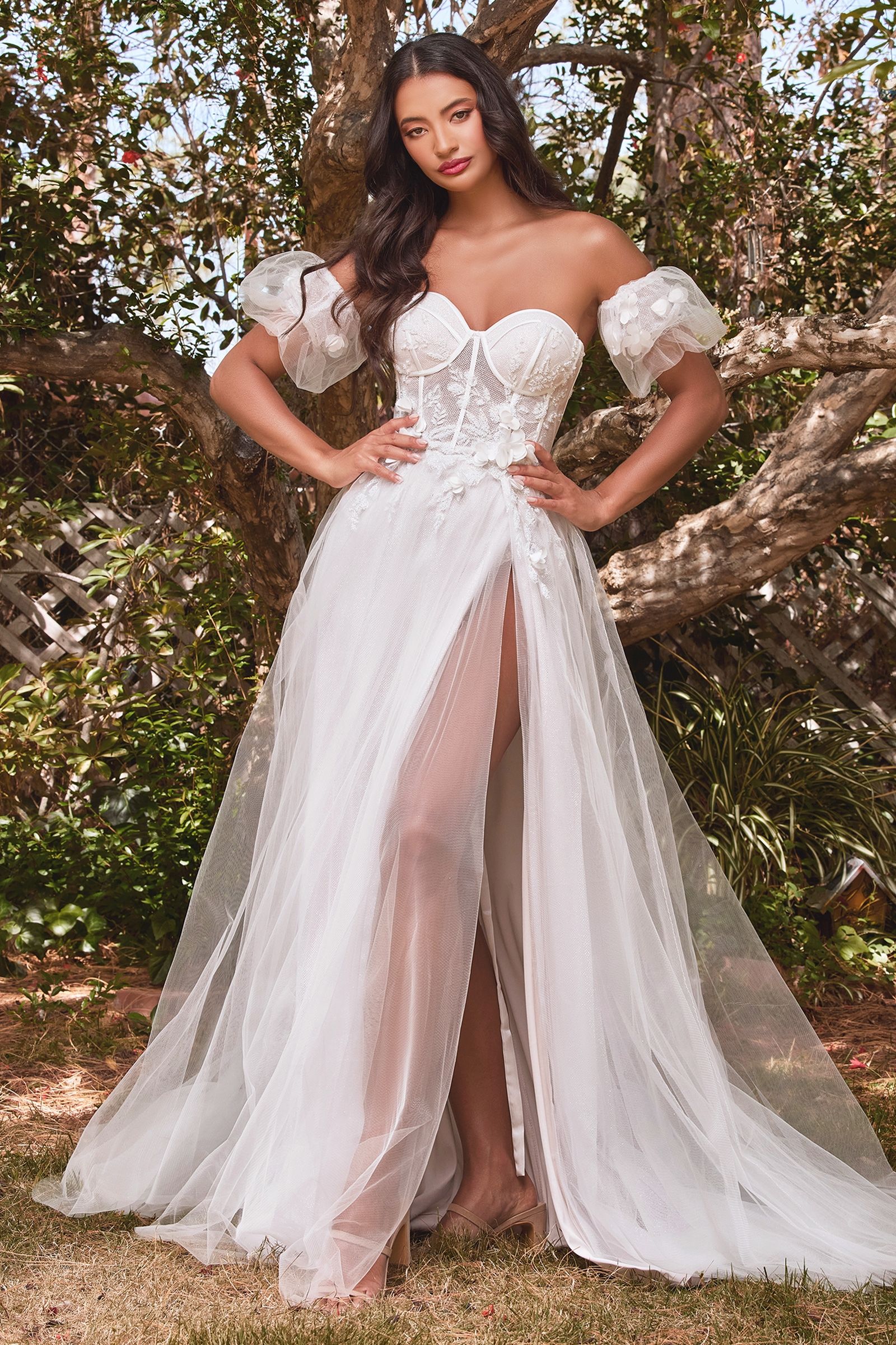 LaDivine CB080W Strapless Floral Wedding Dress