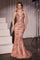 Prom Dresses Fitted Lace Long Formal Beaded Prom Dress Rose Gold