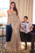 Prom Dresses Fitted Lace Long Formal Beaded Prom Dress Silver Nude