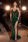 Prom Dresses Fitted Formal Long Slit Beaded Applique Prom Dress  Emerald