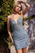 Cocktail Dresses  Fitted Fringe Short Cocktail Mini Dress Smoky Blue