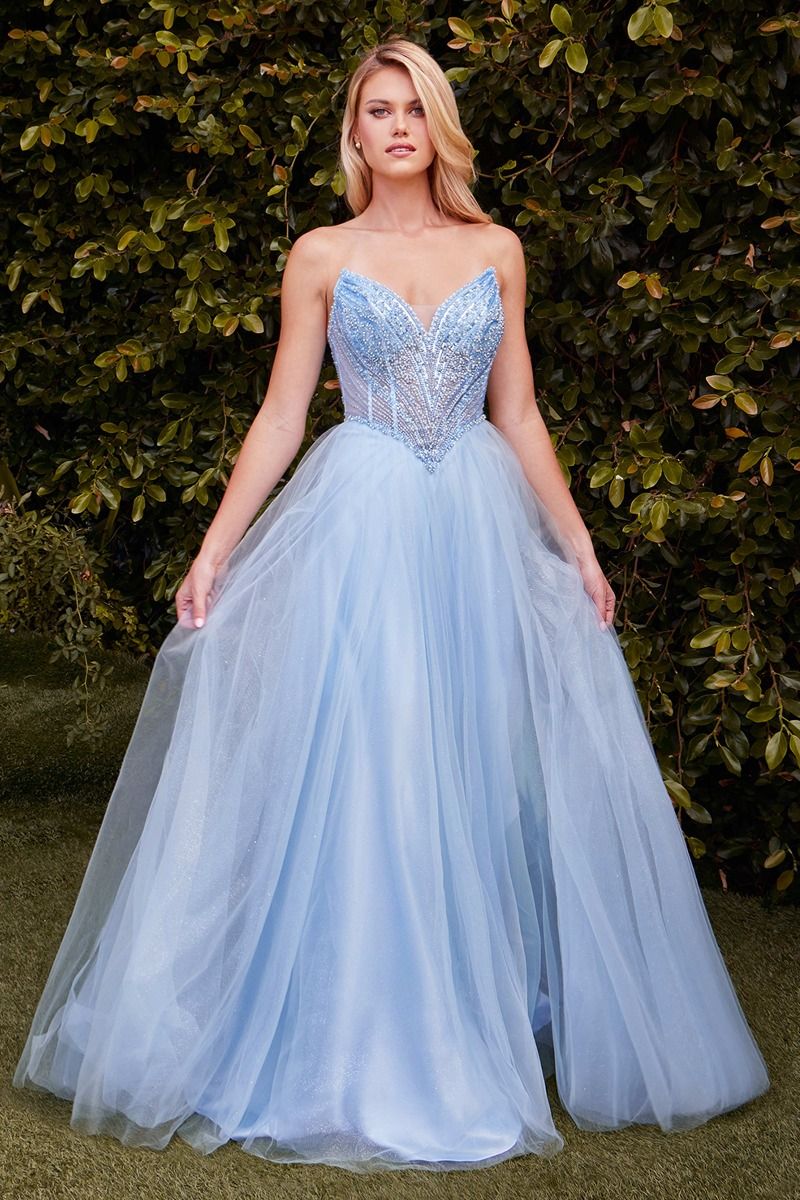 Prom Dresses Long A Line Formal Prom Beaded Dress LT Blue