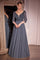 Formal Dresses LaDivine CC446 Long Formal A Line Beaded Evening Dress Indigo Grey