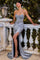 Long Fitted Slit Formal Glitter Prom DressDusty Blue