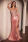 Long Fitted Slit Formal Glitter Prom DressDusty Rose