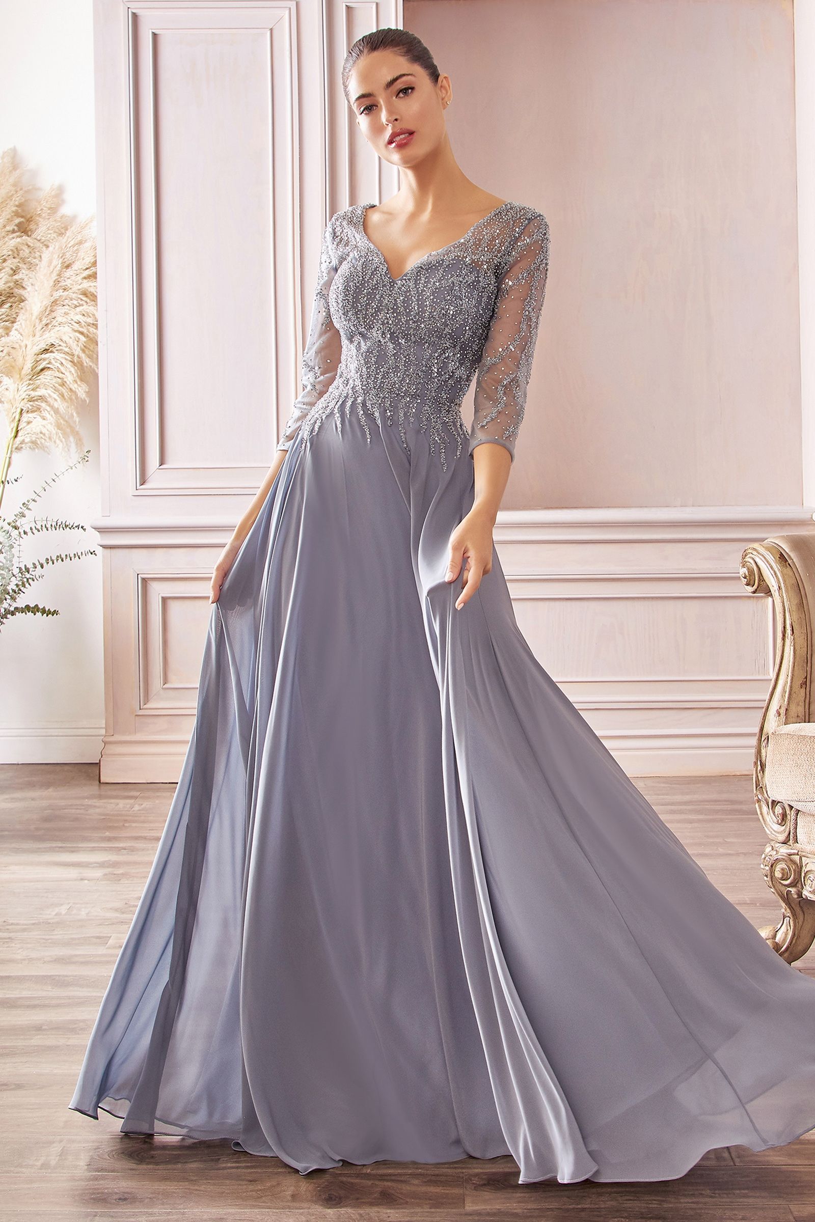 Formal Dresses Long Formal A Line Evening Gown Smoky Blue
