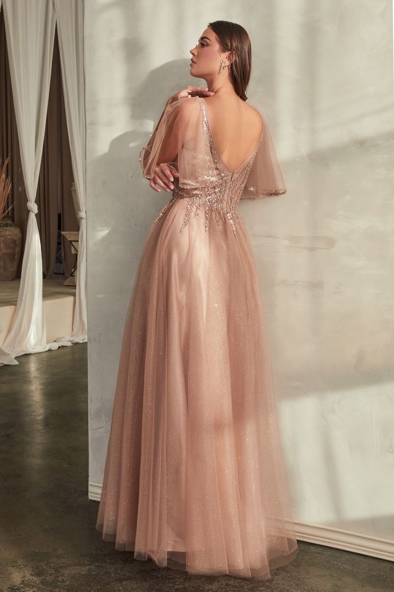 LaDivine CD0175 Long Formal Short Sleeve Evening Dress