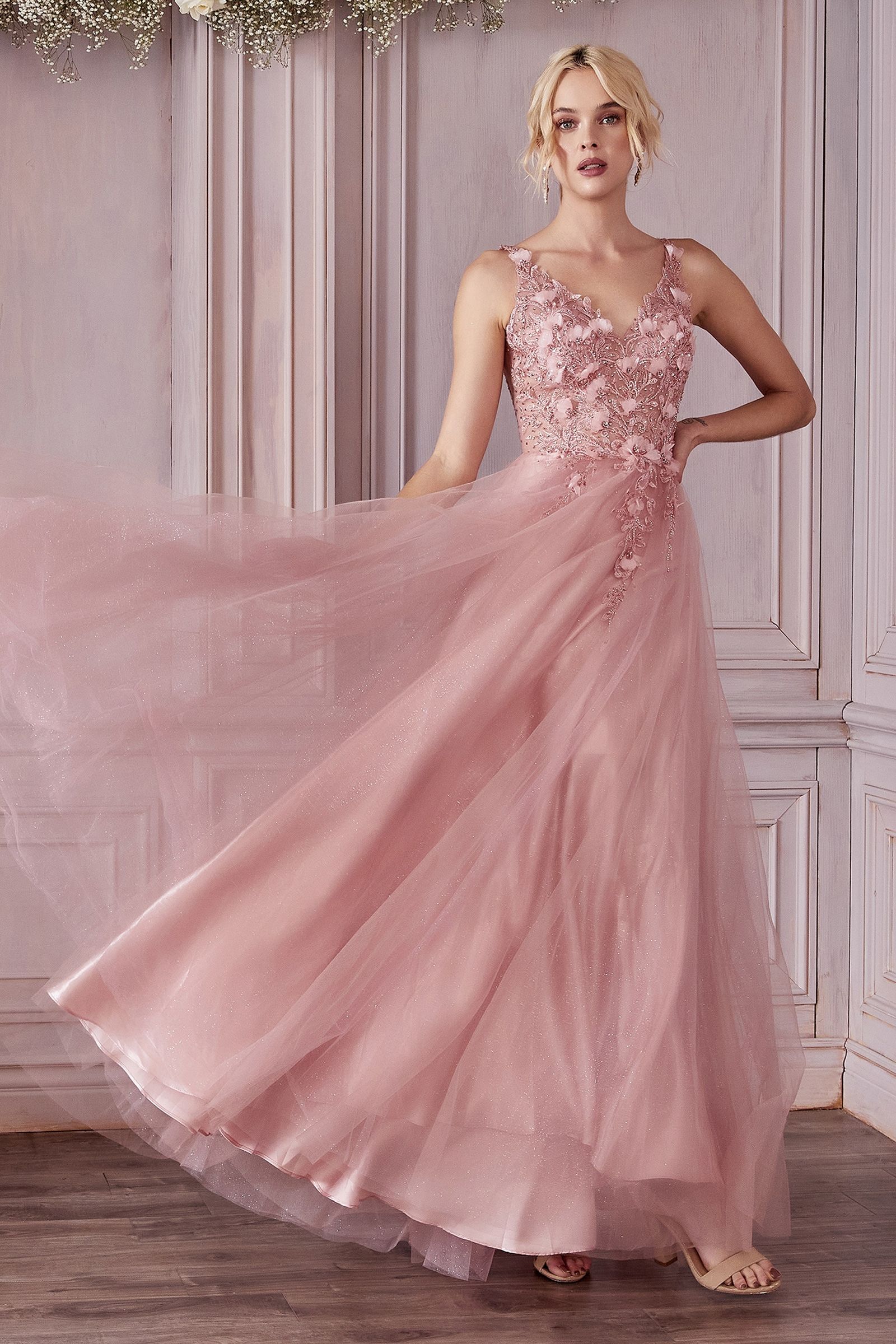LaDivine CD0181 Sleeveless Tulle Long A Line Prom Dress