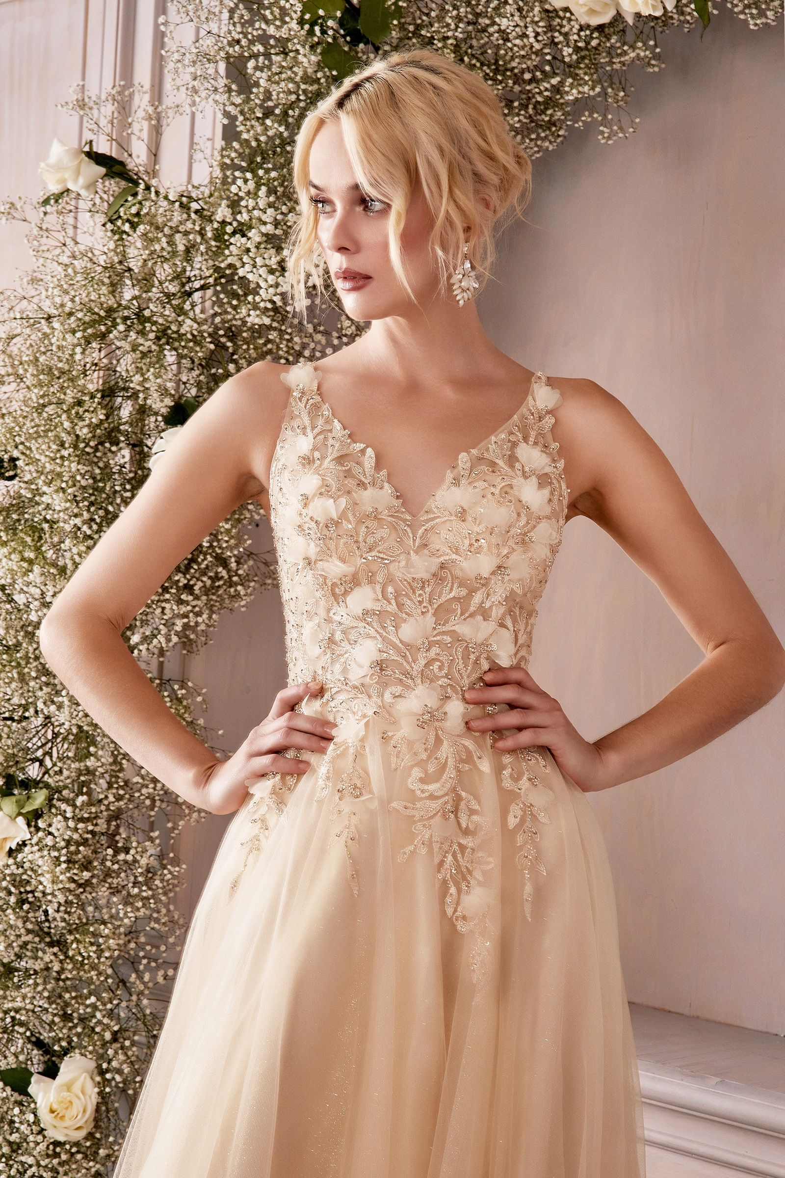 LaDivine CD0181 Sleeveless Tulle Long A Line Prom Dress