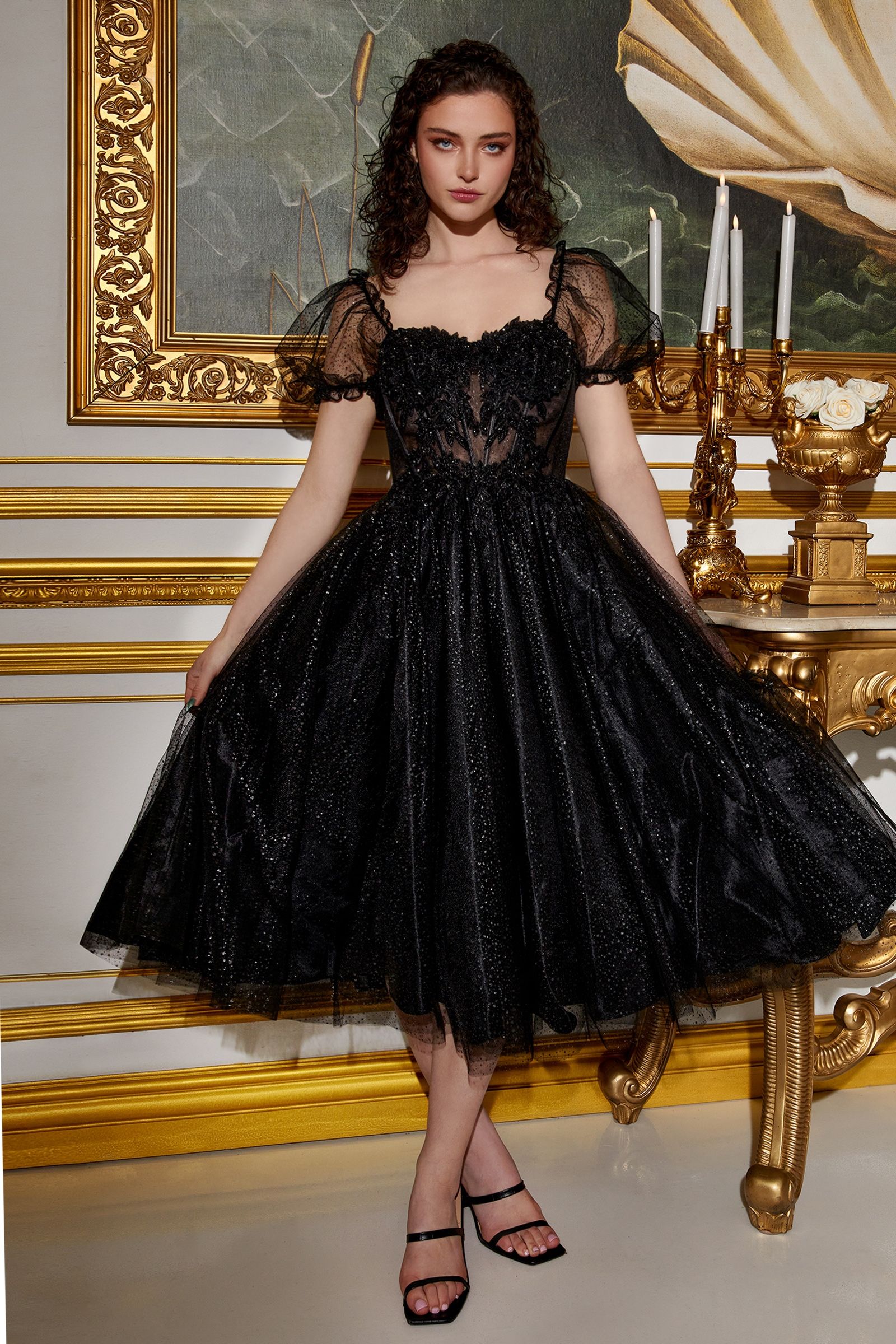 LaDivine CD0187 Formal Midi Glitter Prom Dress