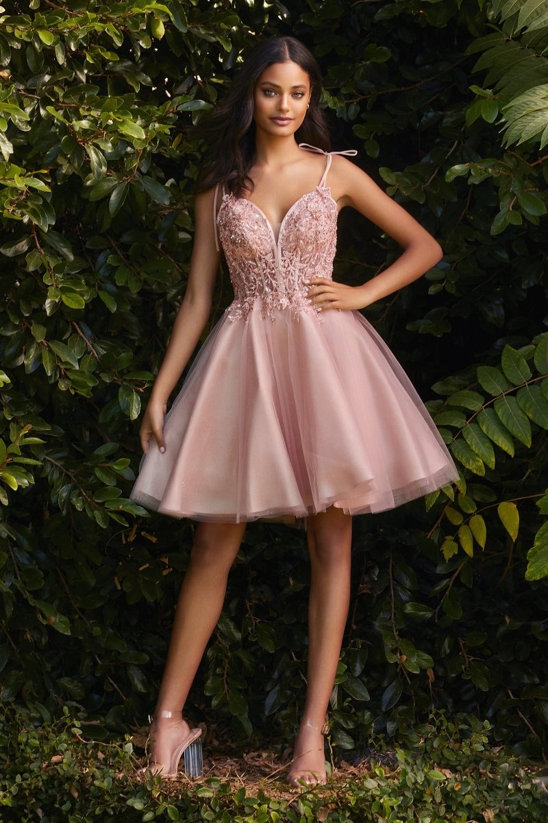 LaDivine CD0188 Embellished Spaghetti Strap Short Prom Dress