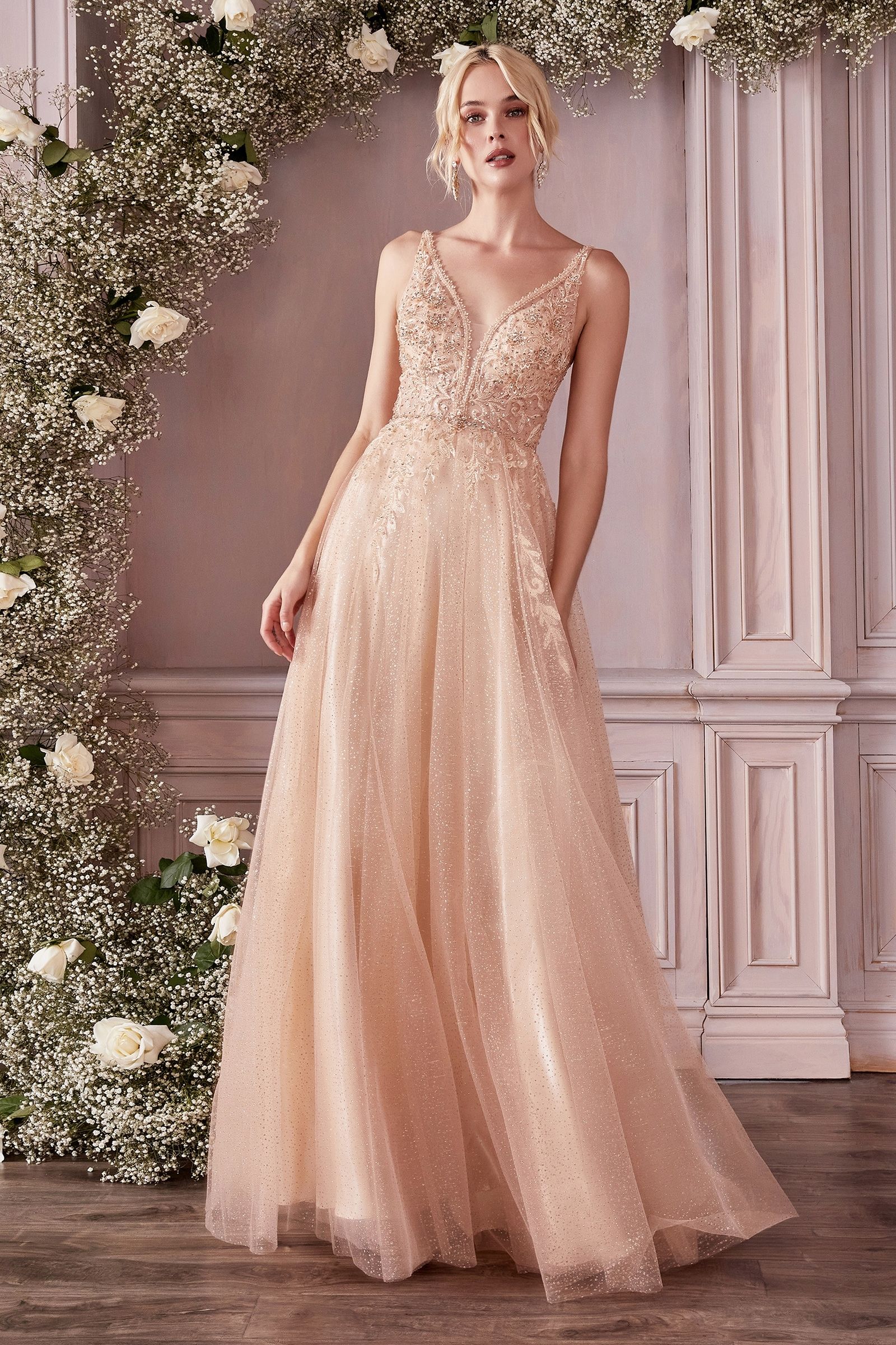 LaDivine CD0196 Sleeveless Tulle Long Formal Prom Dress