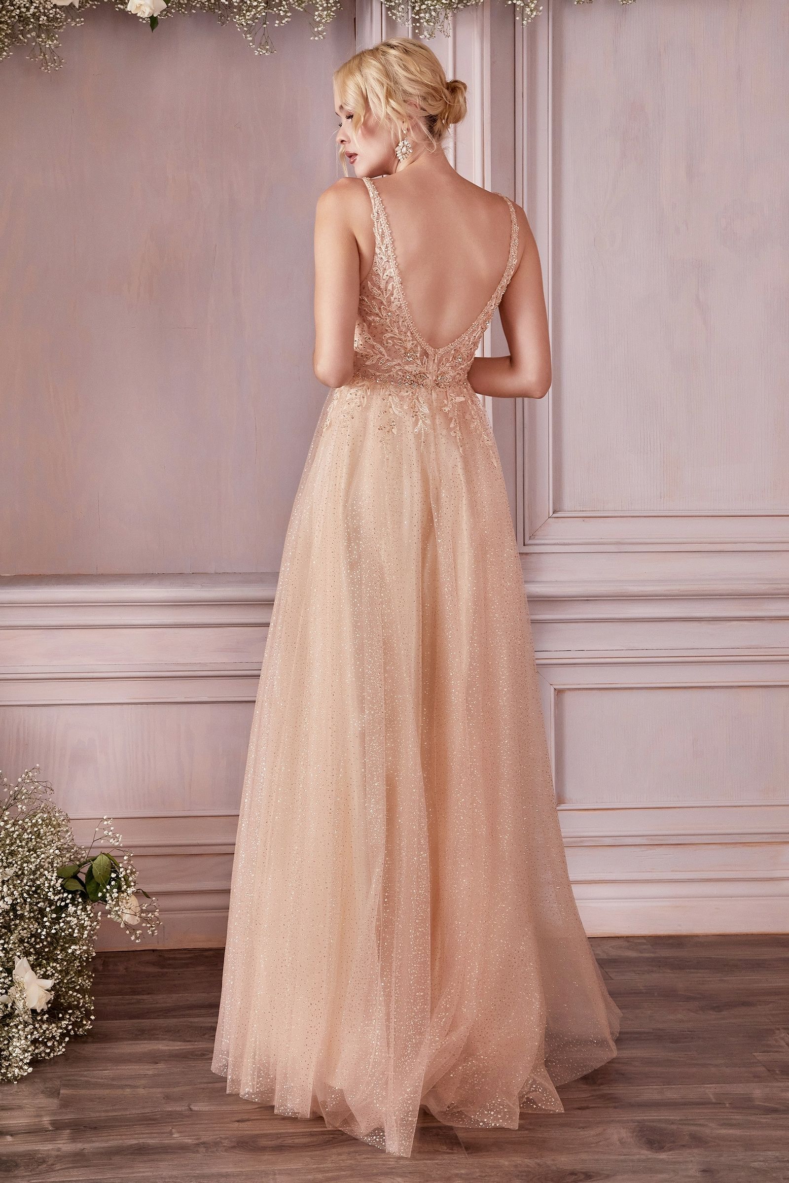 LaDivine CD0196 Sleeveless Tulle Long Formal Prom Dress