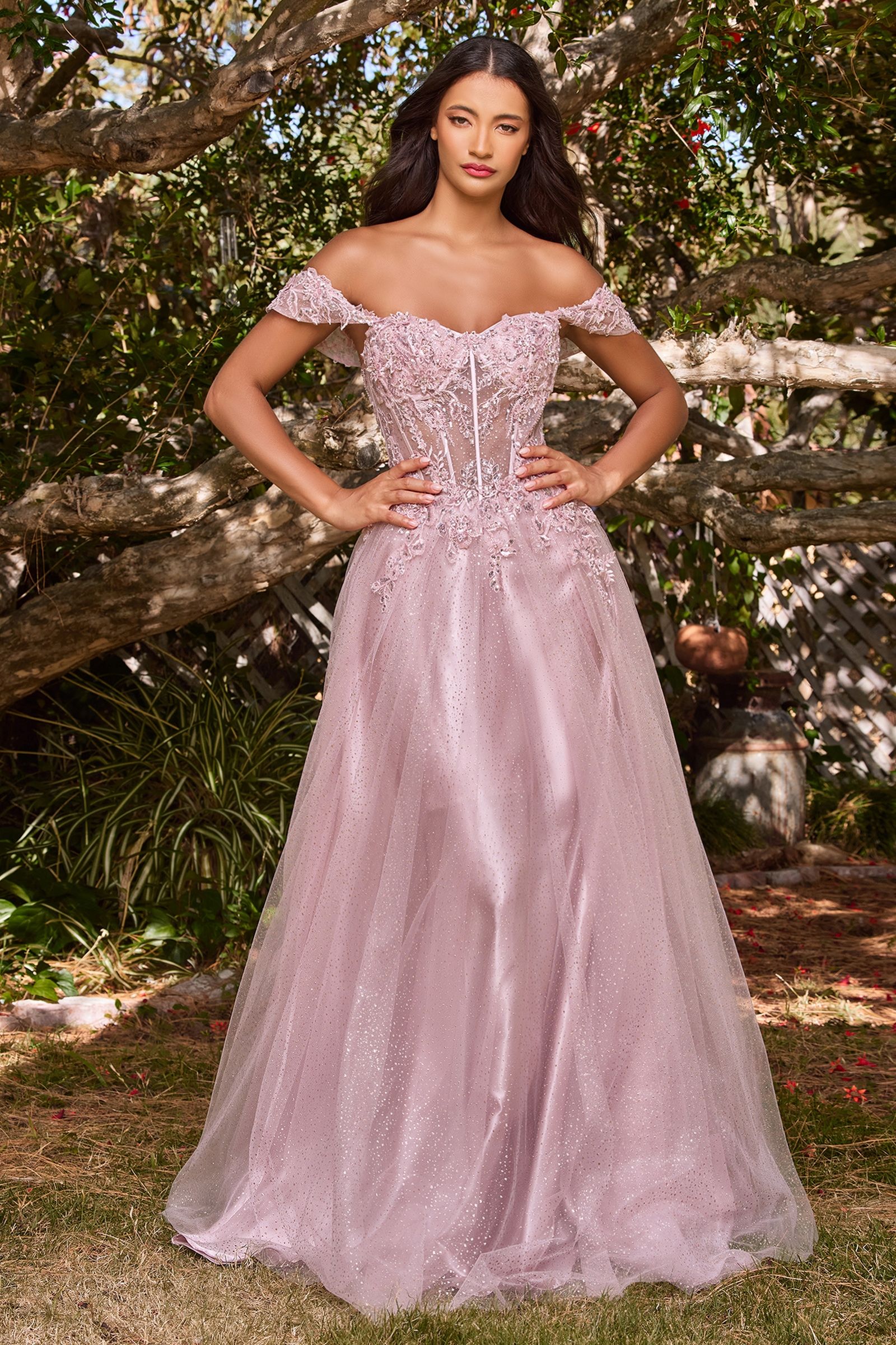 LaDivine CD0198 Off Shoulder Corset Long Prom Ball Gown