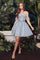 Cocktail Dresses CD0211 Short Cocktail A Line Glitter Dress Smoky Blue