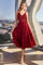 Cocktail Dresses Beaded A Line Tea Length Cocktail Dress Burgundy