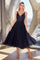 Cocktail Dresses Beaded A Line Tea Length Cocktail Dress Navy