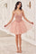 Cocktail Dresses Short A Line Glitter Applique Cocktail Dress Blush