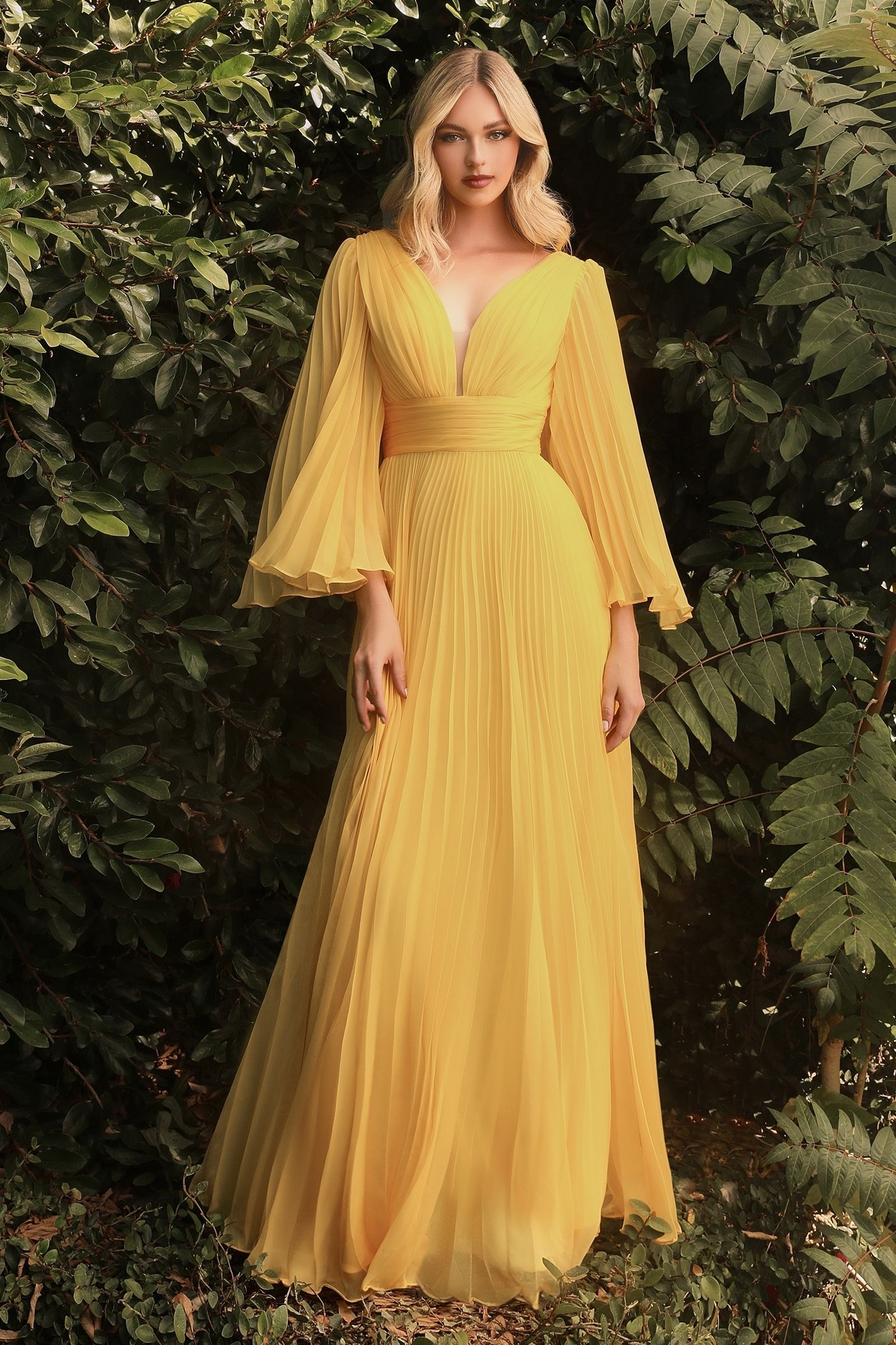 LaDivine CD242 Long Sleeve Pleated Evening Dress
