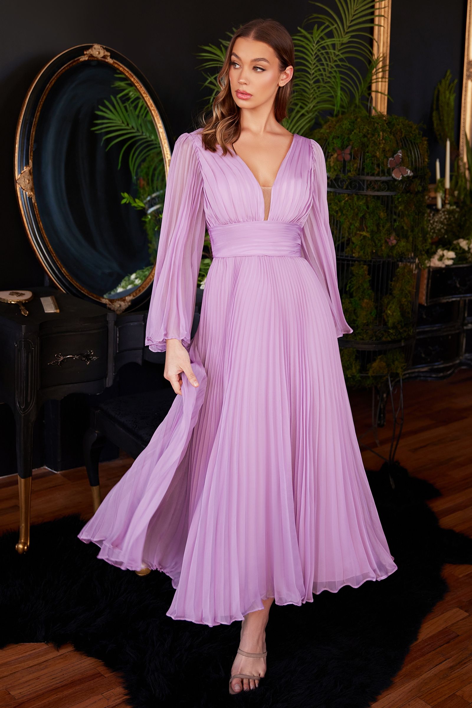 LaDivine CD242S Pleated Chiffon Formal Gown