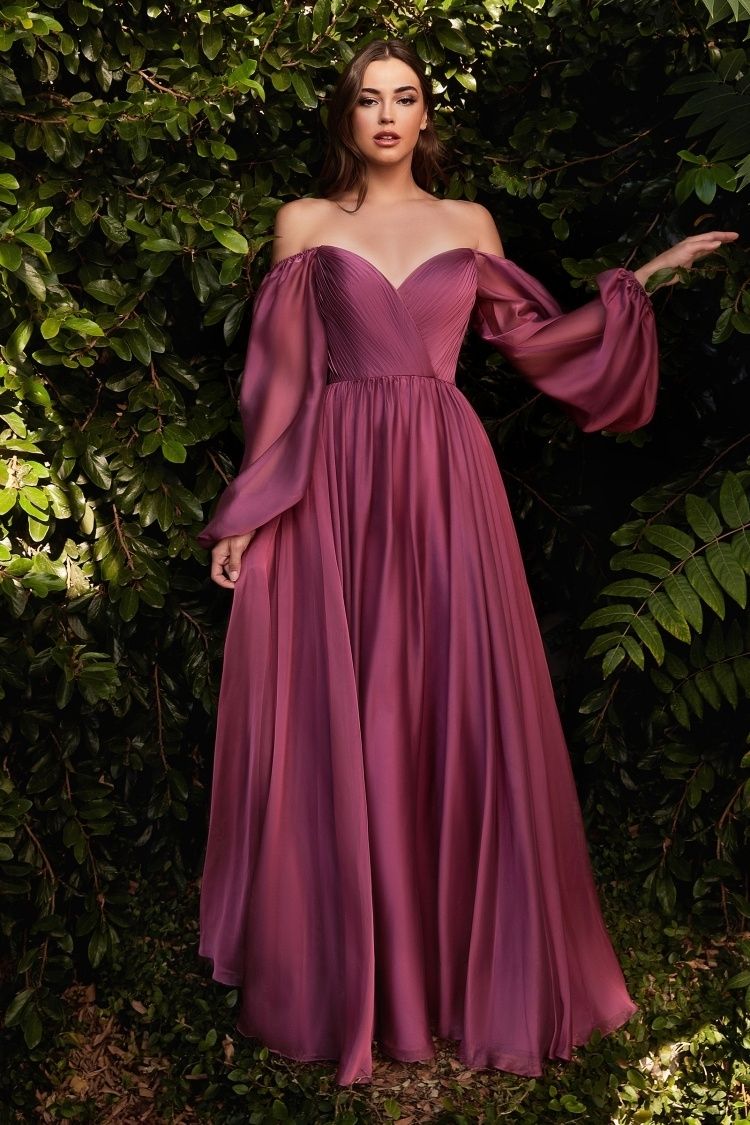 LaDivine CD243 Off Shoulder Long Sleeve Formal Dress