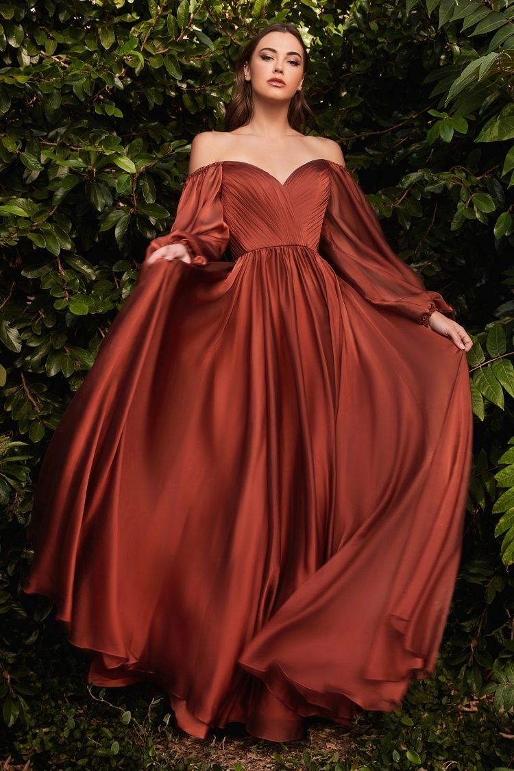 LaDivine CD243 Off Shoulder Long Sleeve Formal Dress