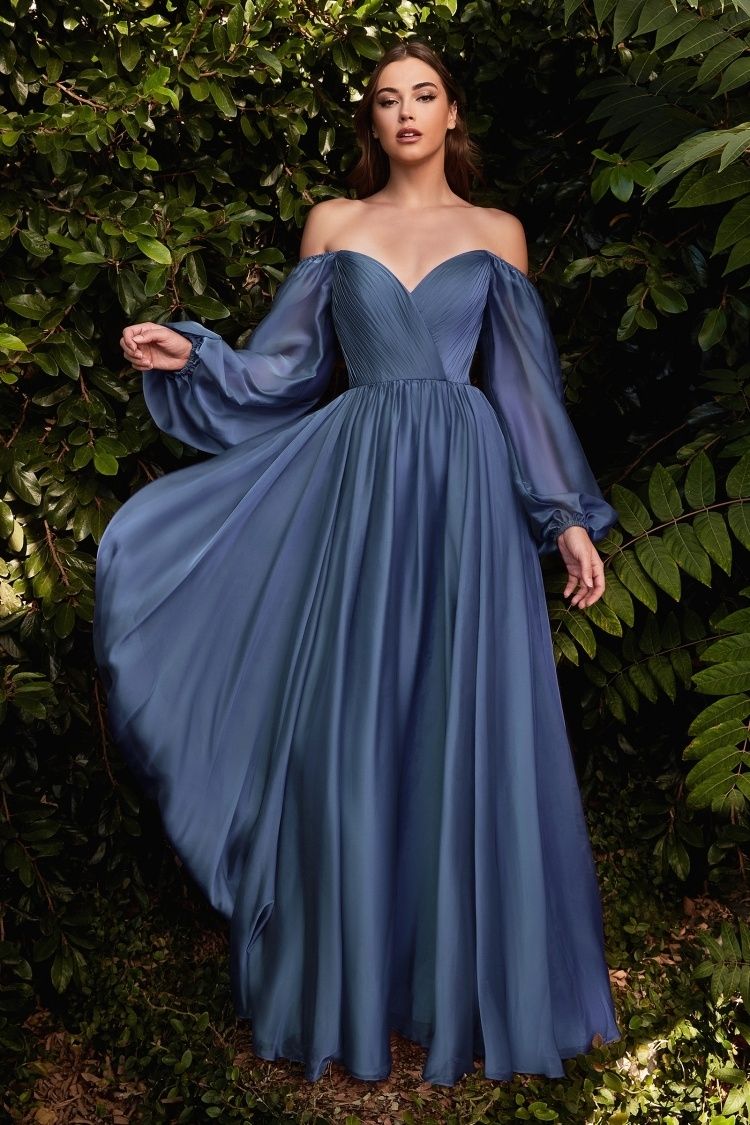 LaDivine CD243 Off Shoulder Long Sleeve Formal Dress