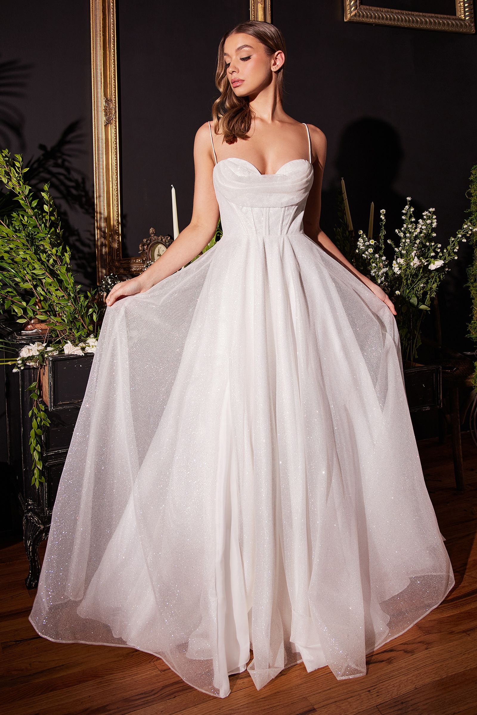 Wedding Dresses Long Bridal Gown Glitter Wedding Dress Off White