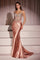 Prom Dresses Beaded Long Formal Fitted Corset Prom Dress Rose Gold