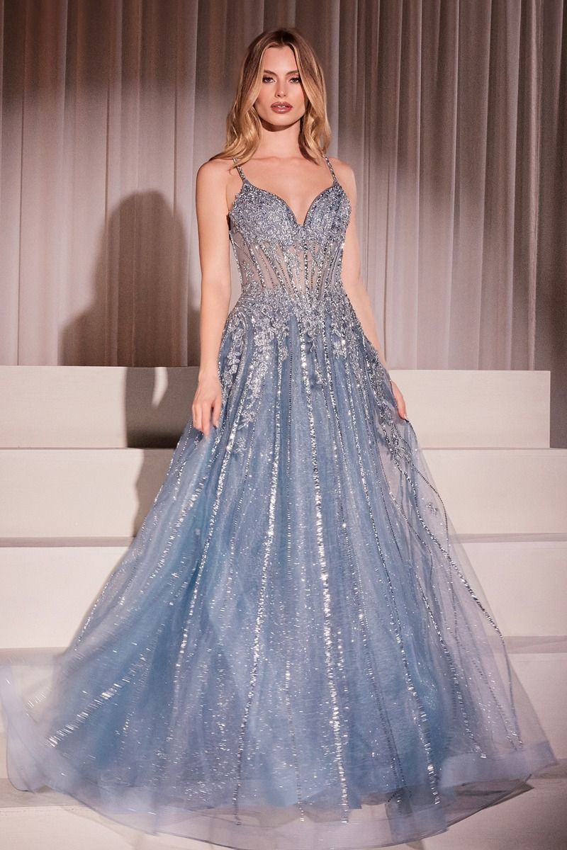 Prom Dresses Beaded Long Formal Prom A Line Dress Blue