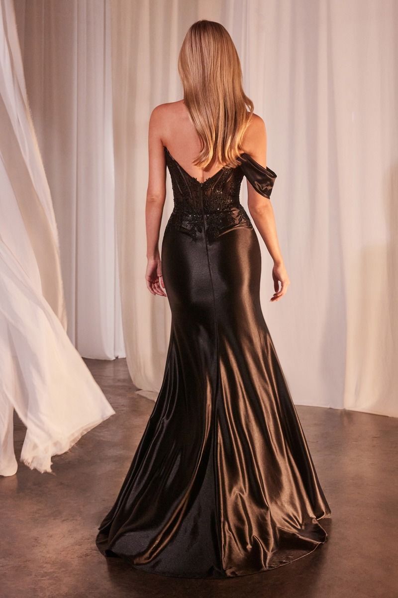 Prom Dresses Long Formal Fitted Applique Prom Gown Black