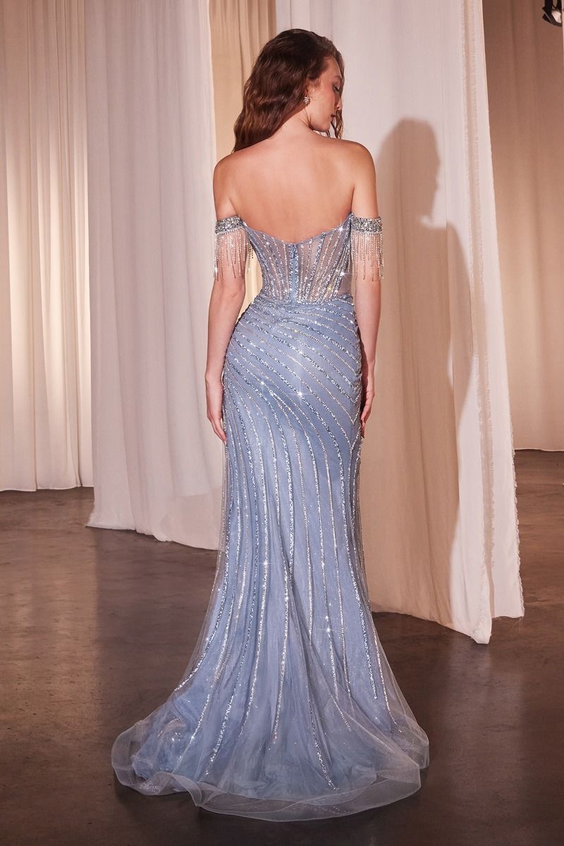 Prom Dresses Long Fringe Beaded Prom Formal Dress Blue