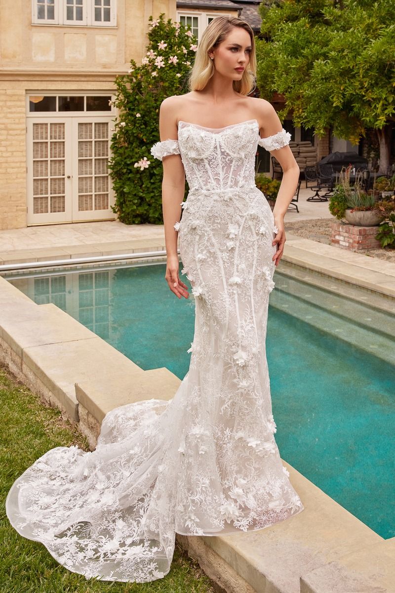 Wedding Dresses Long Fitted Corset Overskirt Wedding Dress Off White