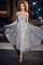 Cocktail Dresses Glitter Strapless Tea Length Dress Silver