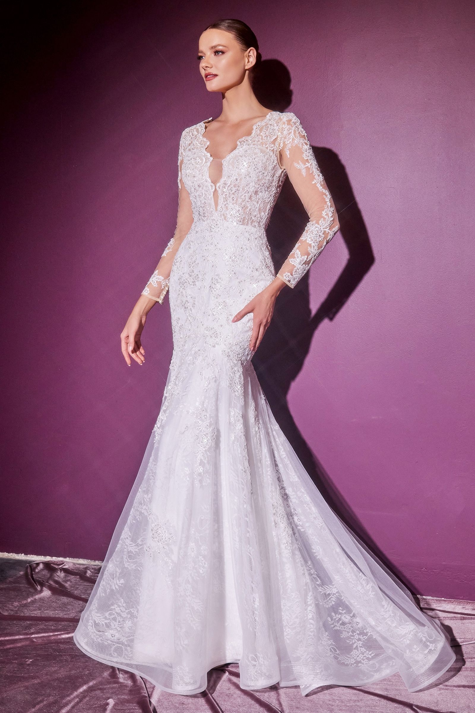 Wedding Dresses Long Sleeve Bridal Lace Mermaid Wedding Dress Off White