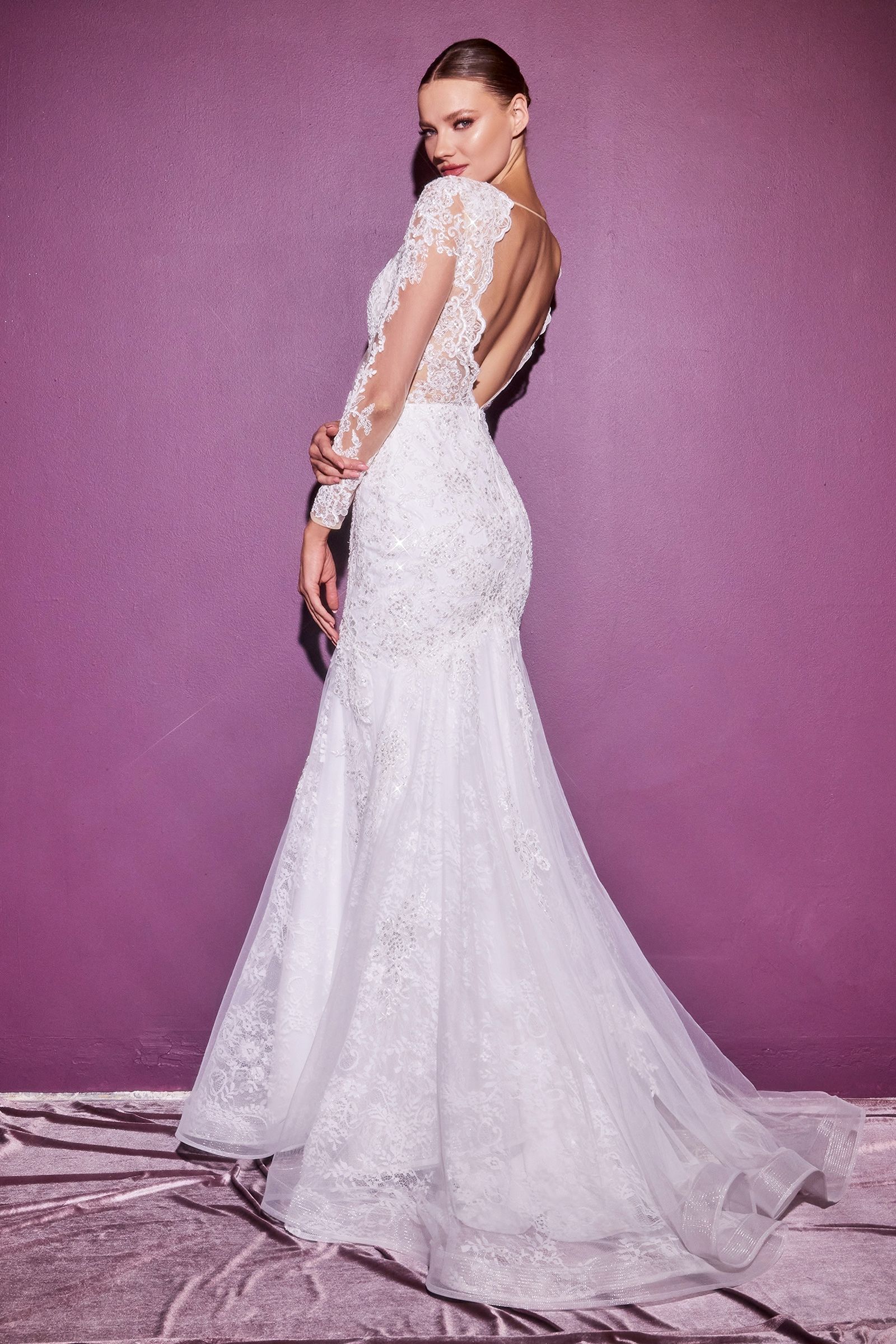 Wedding Dresses Long Sleeve Bridal Lace Mermaid Wedding Dress Off White