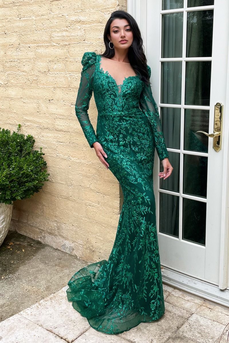 LaDivine CD989 Long Glitter Prom Dress
