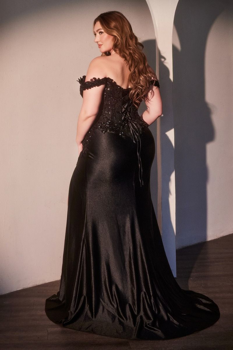 Plus Size Dresses Fitted Plus Size Long Formal Beaded Prom Dress Black