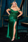 Plus Size Dresses Fitted Plus Size Long Formal Beaded Prom Dress Emerald