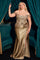 Plus Size Dresses Fitted Plus Size Long Formal Beaded Prom Dress Mocha Gold