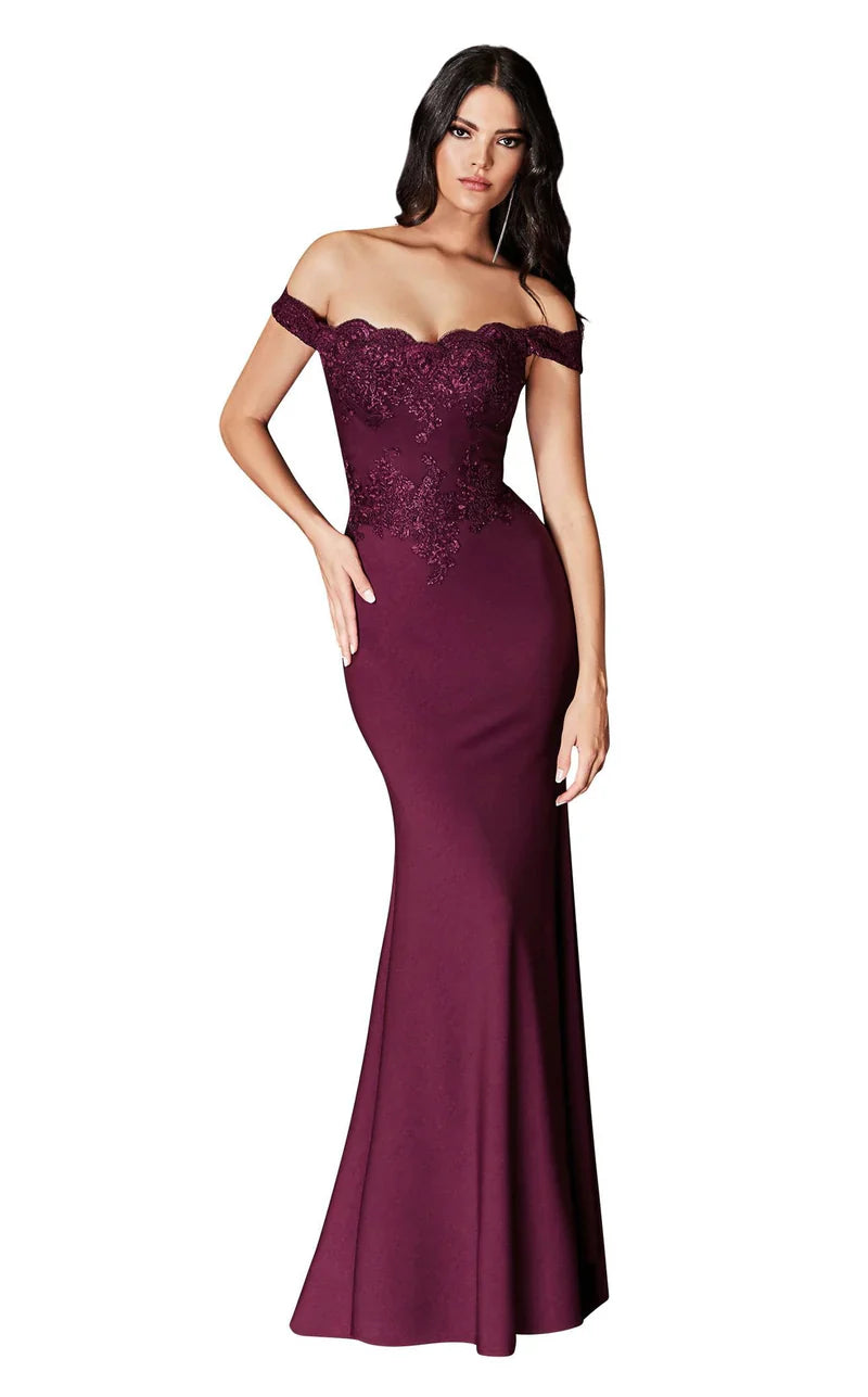 LaDivine CF158 Long Off Shoulder Formal Prom Dress Gown