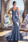 Prom Dresses Long Meraid Formal Pleated Prom Gown Smoky Blue