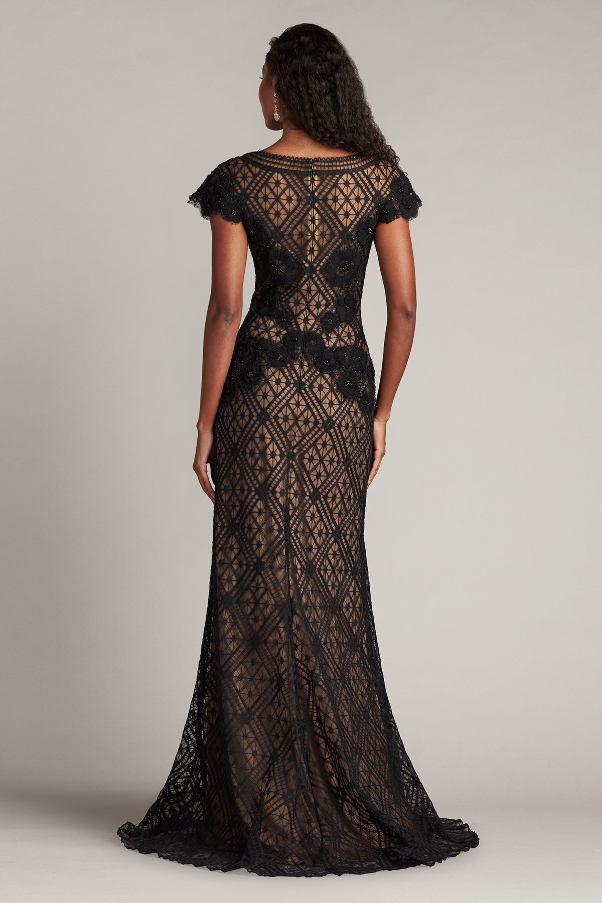 Formal Dresses Long Ruffle Formal Cap Sleeve Dress Black Nude
