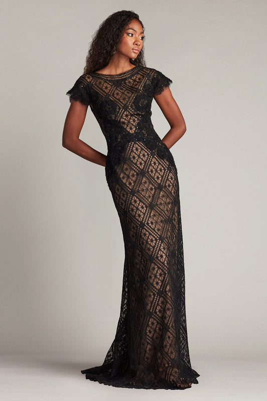 Formal Dresses Long Ruffle Formal Cap Sleeve Dress Black Nude