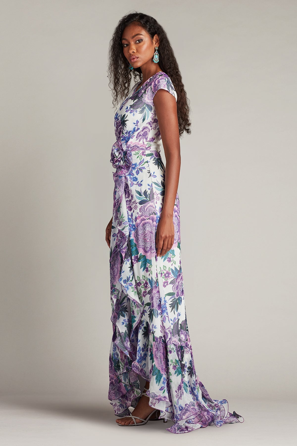 Prom Dresses Long Formal Floral Slit Evening Dress White Purple Floral