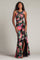 Prom Dresses Floral Printed Long Prom Ruffle Dress Black Fuchsia Floral