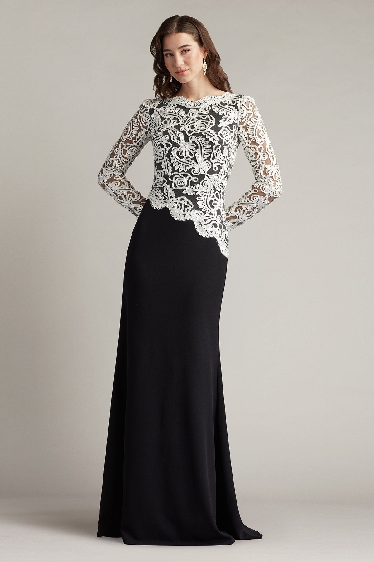 Formal Dresses Fitted Long Formal A Line Evening Dress Black/Ivory