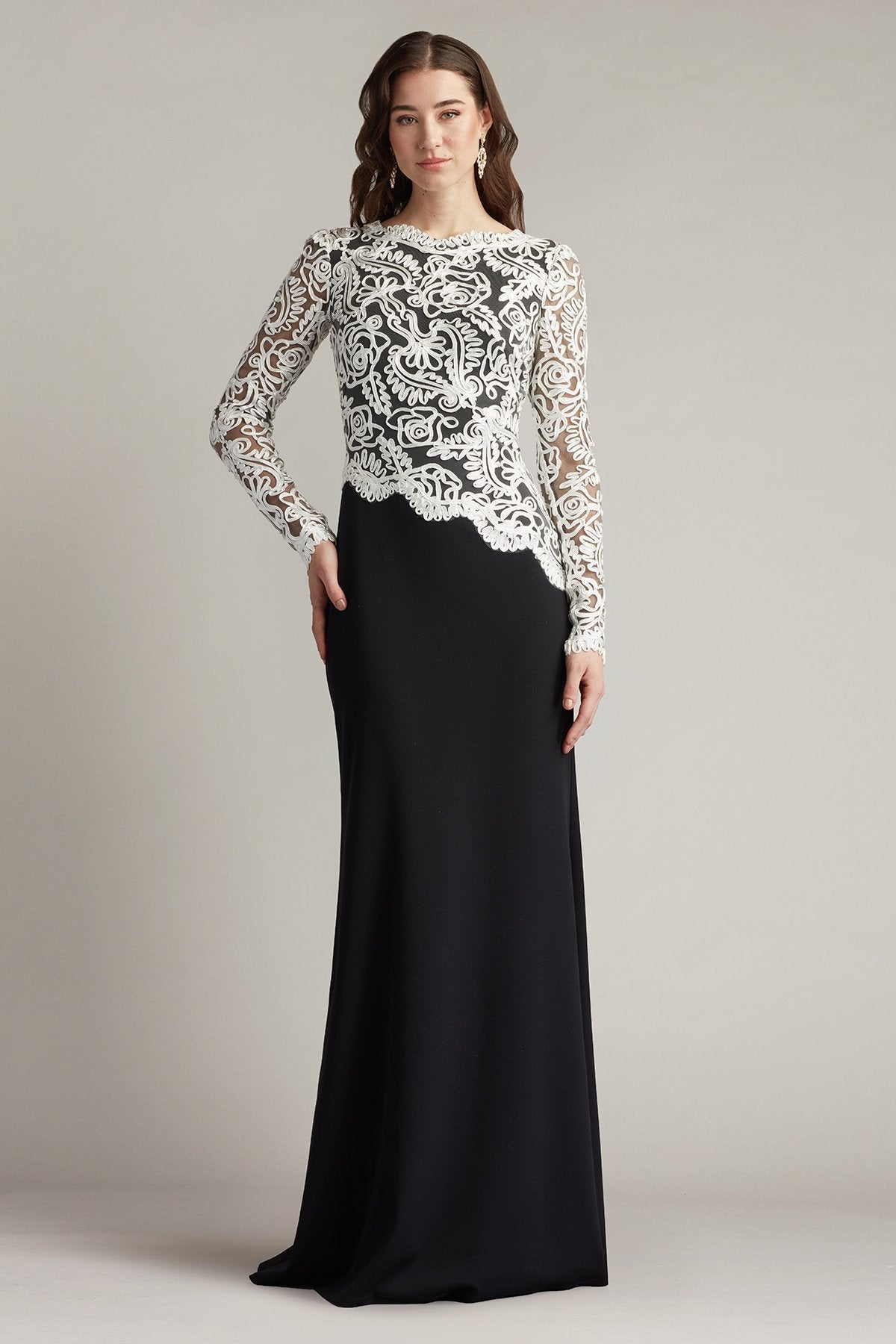 Formal Dresses Fitted Long Formal A Line Evening Dress Black/Ivory